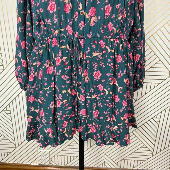 Free People Flower Fields Mini Dress Green Pink Floral Print Size Medium‎ - Picture 5 of 12